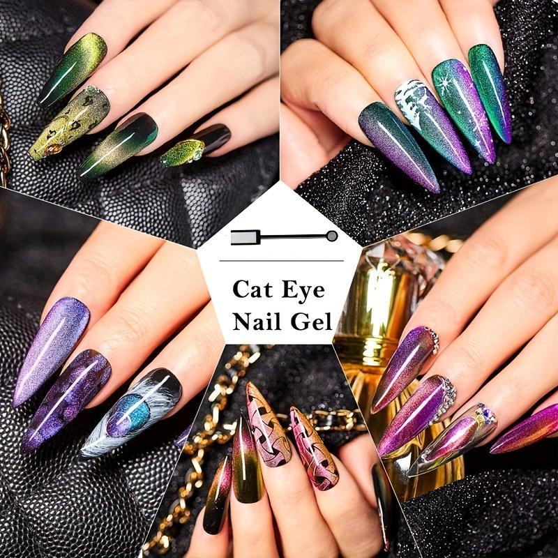 Cat Eye Gel Nail Polish, 6 Counts Creative Color Nail Polish & 1 Count Suction Stone, Color Changing Nail Polish Gift, Nail Art & Nail Polish for Women & Girls