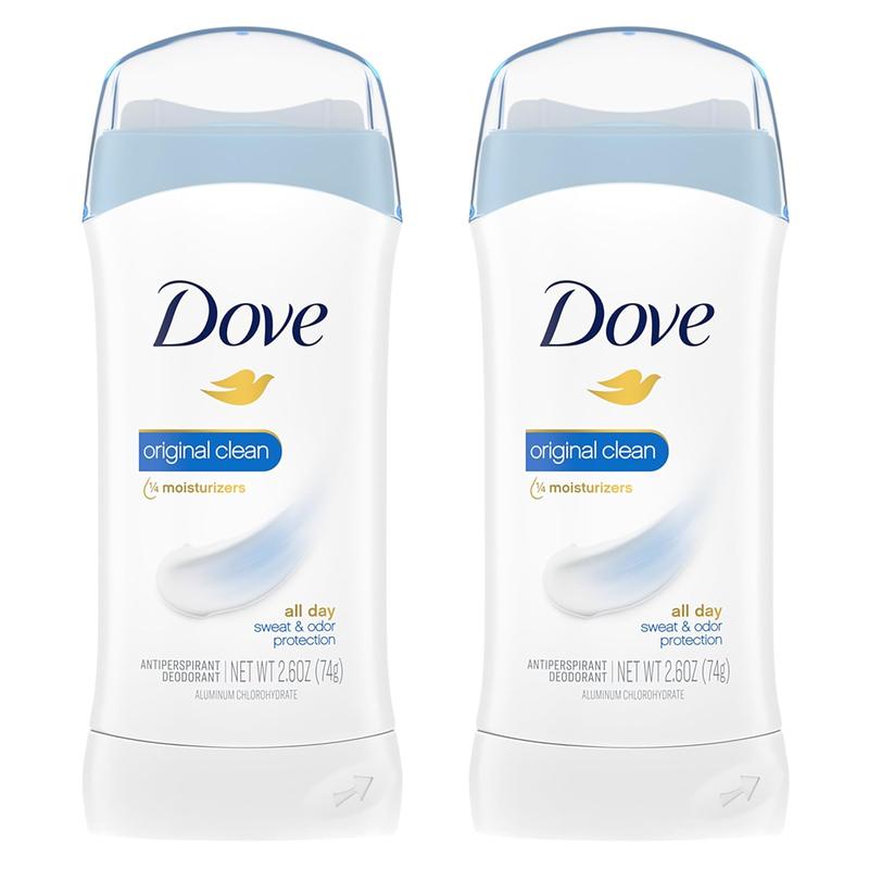 Dove Invisible Solid Antiperspirant Deodorant Stick for Women, Original Clean, For All Day Underarm Sweat and Odor Protection 2.6 oz 2 Count