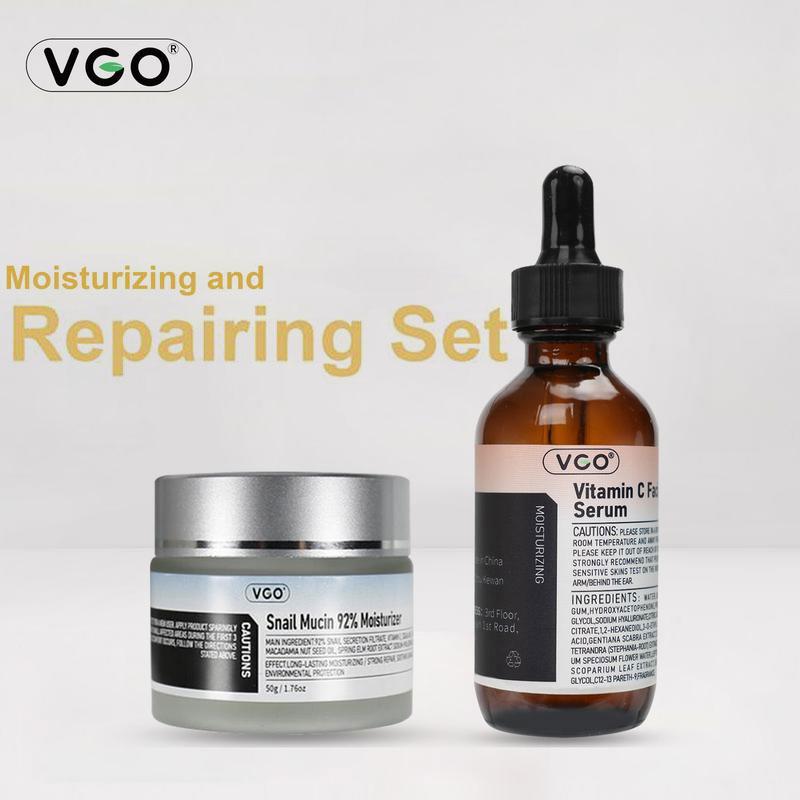 VGO-Essence Face Cream Moisturizing and Repairing Set Skincare Moisturizer-Live Cleanser Facial Daily Vitamin C Facial Serum Essence And Snail Mucin 92% Moisturizer Hydrating Moisture Comfort