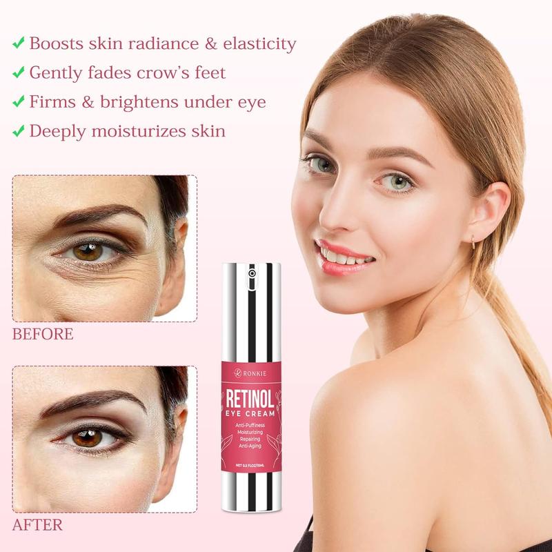 RONKIE Retinol Eye Cream for Dark Circles and Puffiness, Anti Aging Eye Cream with Hyaluronic Acid and Collagen, Under Eye Cream, Smooth Fine Lines and Hydrate Eye Area