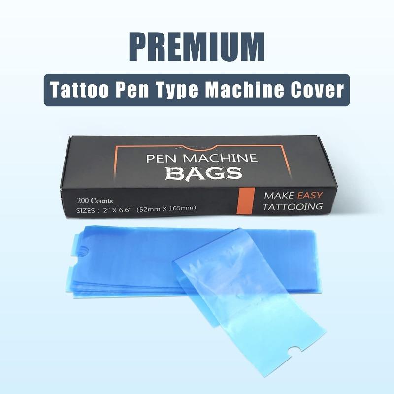 Tattoo Machine Covers - 200pack (2 inch X 6.4 inch) Disposable Tattoo Pen Machine Bags Blue Cartridge Machine Sleeves for Wireless Battery Tattoo Pen Machine (Blue)