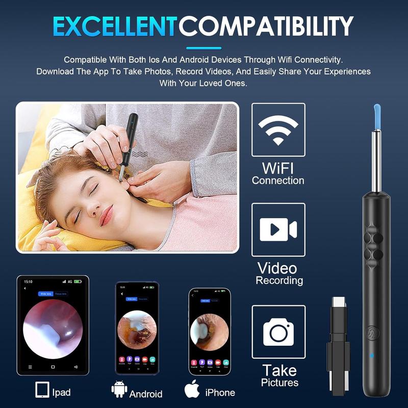 Ear Wax Removal, Upgraded Ear Cleaner with 1920P Camera, Ear Wax Removal Tool Camera with 8 count Ear Set, Ear Wax Removal Kit with 7 Ear Spoon, Ear Cleaner with Lights, Ear Camera for iOS & Android