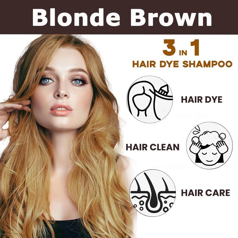 Instant Herbal Blonde Brown Hair Dye Shampoo - Natural 3-in-1 for Long-Lasting Color in 10-15 Minutes for Unisex Type Haircare, Safe & Healthy, 500ml