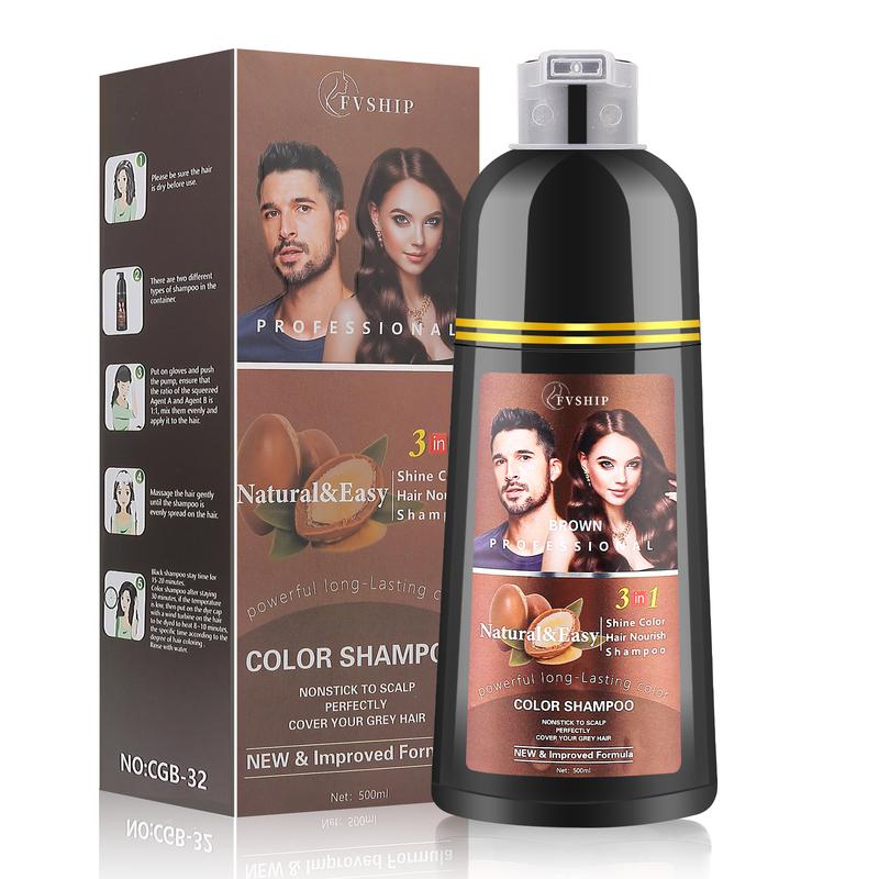 FVSHIP Brown Hair & Black Hair Dye Shampoo 3 in 1 + 99.99% Gray Hair Coveragefor Instant Hair Color Shampoo for Gray Hair Coverage Herbal Chestnut Brown & Wine red Hair Dye Shampoo Men Women 500ml