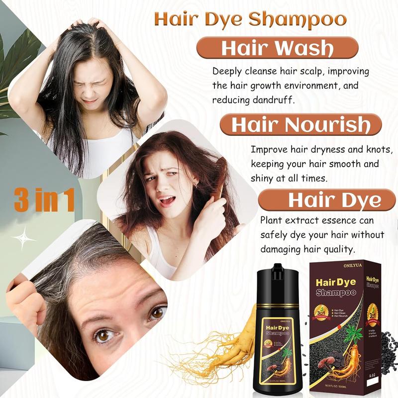 [Christmas Gift] Black hair dye shampoo,Herbal ingredients color shampoo,Semi-permanent hair type haircare,Natural hair color shampoo, 500ML 3-in-1 Color