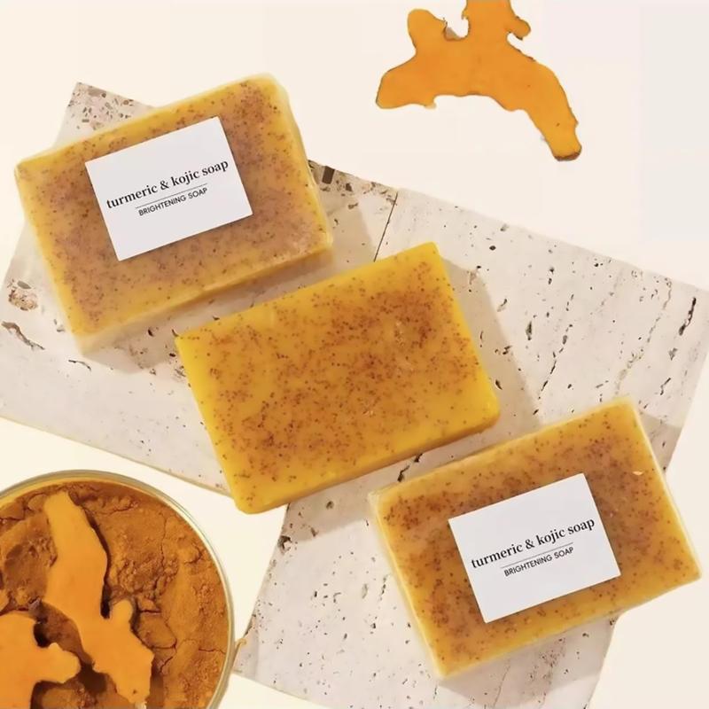 Turmeric Kojic Acid Soap, Natural Organic Turmeric Face and Body Wash Soap Bar, Deep Clean,Firm Pores, Even Out Skin Tone ,with Soap Saver Bags rain  soap Turmeric Kojic