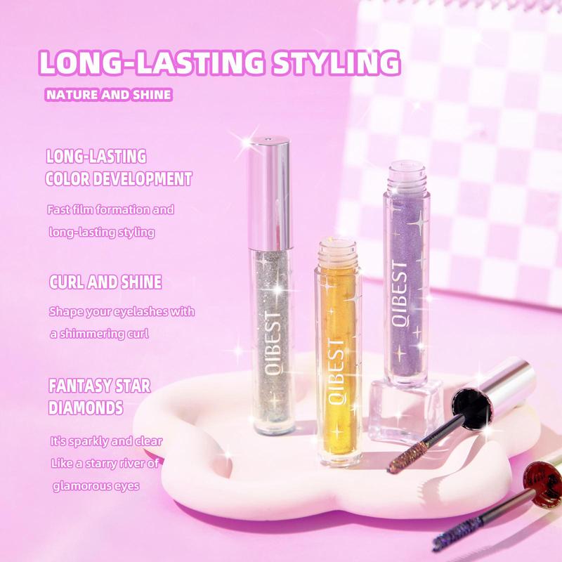 Long Lasting Glitter Mascara, 3 Counts set Waterproof Eyelash Extensions Mascara Stick, Professional Eye Enhancement Makeup Product