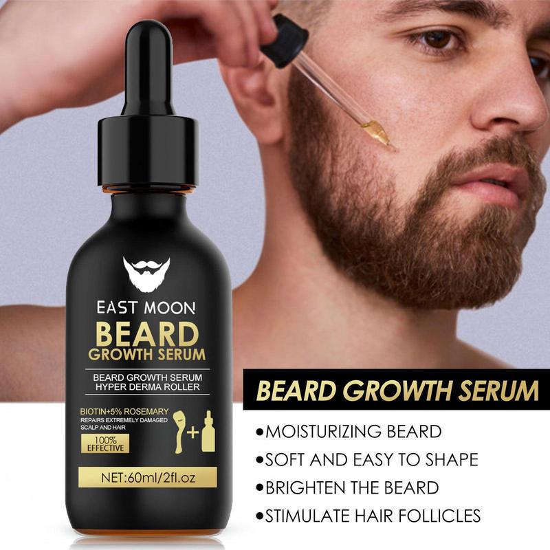 Beard Growth Serum & Beard Massage Derma Roller, 2 Counts set Beard Care Accessories for Strengthening Beard, Beard Care Product & Tool for Men Daily Use, Comfort Hair Care Supplies, Lightweight, Nutritious Oil for Beard Care, Christmas, Christmas Gift