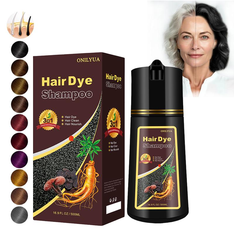 [Christmas Gift] Black hair dye shampoo,Herbal ingredients color shampoo,Semi-permanent hair type haircare,Natural hair color shampoo, 500ML 3-in-1 Color