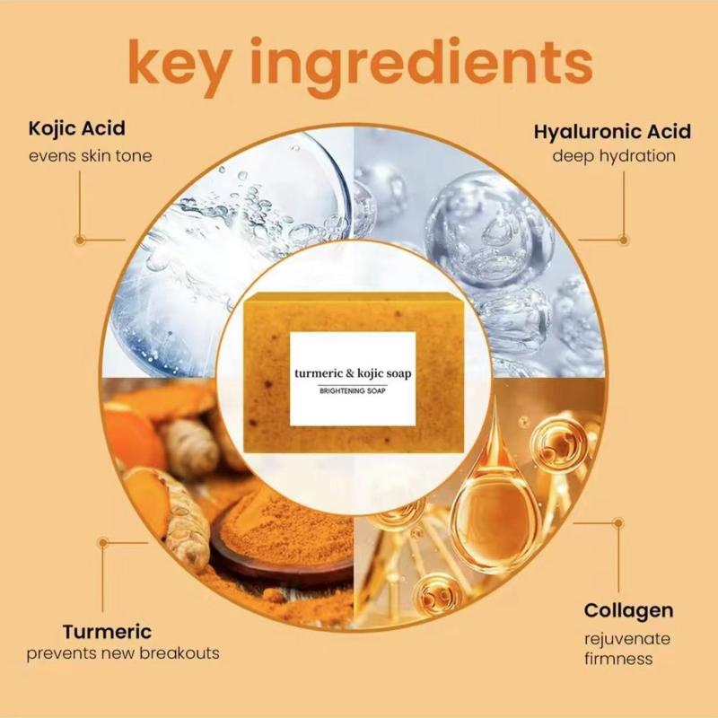 Turmeric Kojic Acid Soap, Natural Organic Turmeric Face and Body Wash Soap Bar, Deep Clean,Firm Pores, Even Out Skin Tone ,with Soap Saver Bags rain  soap Turmeric Kojic