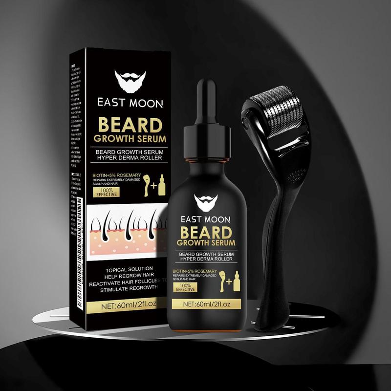 Beard Growth Serum & Beard Massage Derma Roller, 2 Counts set Beard Care Accessories for Strengthening Beard, Beard Care Product & Tool for Men Daily Use, Comfort Hair Care Supplies, Lightweight, Nutritious Oil for Beard Care, Christmas, Christmas Gift