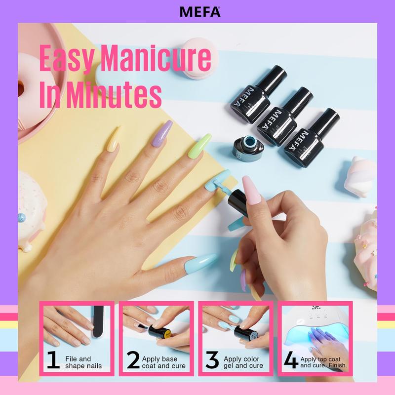 MEFA Pastel Gel Nail Polish Set, 32 42 Colors  Collection Gel Nail Polish Kit with Base Coat No Wipe Glossy&Matte Top Coat Pink Green Nail Art Manicure DIY Salon Home Gifts for Women Girls nail art Cutics Nail Care