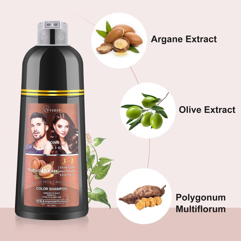 FVSHIP Brown Hair & Black Hair Dye Shampoo 3 in 1 + 99.99% Gray Hair Coveragefor Instant Hair Color Shampoo for Gray Hair Coverage Herbal Chestnut Brown & Wine red Hair Dye Shampoo Men Women 500ml