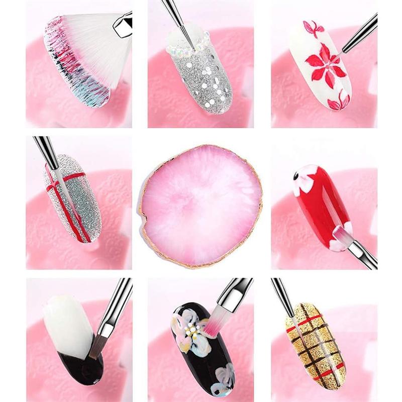 21-pcs pink nail art tool set with brushes, palette, carving pens etc., for home salon DIY nail art and makeup display.