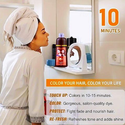 FVSHIP Brown Hair & Black Hair Dye Shampoo 3 in 1 + 99.99% Gray Hair Coveragefor Instant Hair Color Shampoo for Gray Hair Coverage Herbal Chestnut Brown & Wine red Hair Dye Shampoo Men Women 500ml