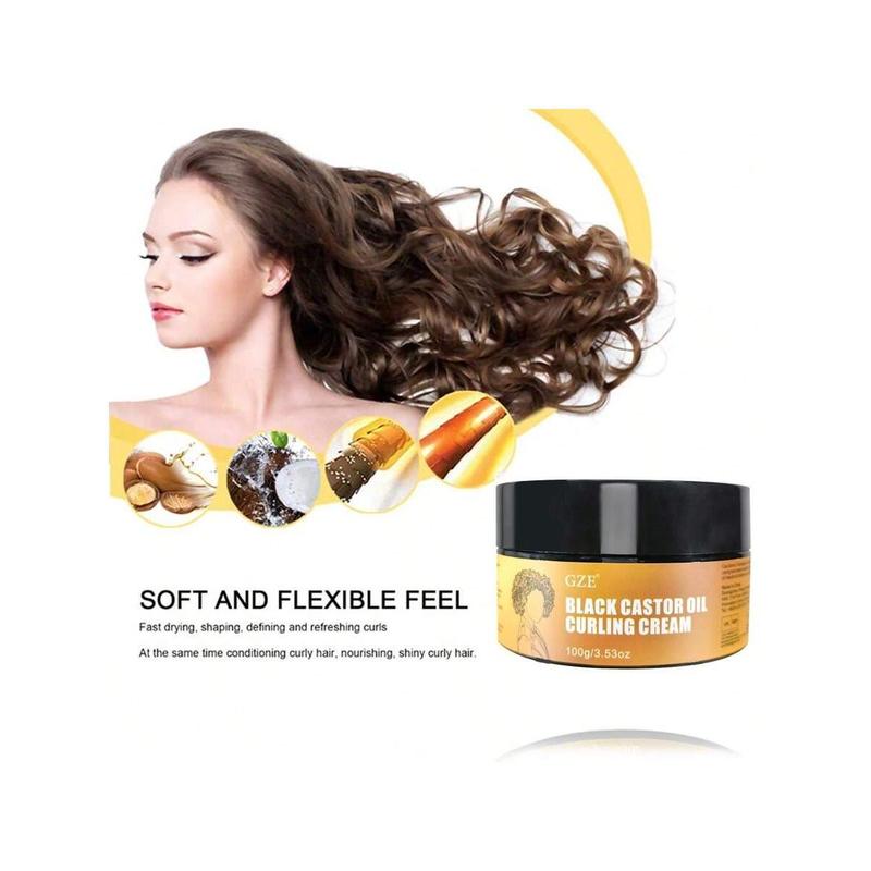 GZE Black Castor Oil Curl Defining Cream Non-Stick Hydrates & Eliminates Frizz, Hair-Smoothing Anti-Frizz Cream To Define All Curly Types & Hair Textures Curling Perfection Cream For Women And Men