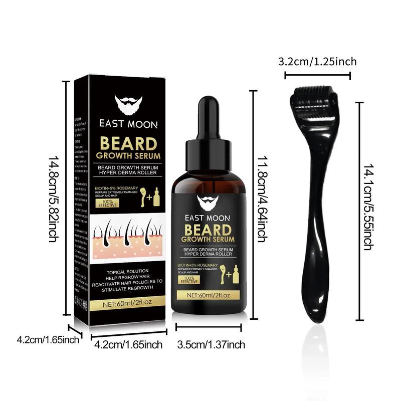 Beard Growth Serum & Beard Massage Derma Roller, 2 Counts set Beard Care Accessories for Strengthening Beard, Beard Care Product & Tool for Men Daily Use, Comfort Hair Care Supplies, Lightweight, Nutritious Oil for Beard Care, Christmas, Christmas Gift