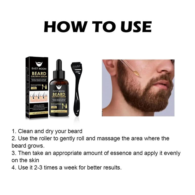 Beard Growth Serum & Beard Massage Derma Roller, 2 Counts set Beard Care Accessories for Strengthening Beard, Beard Care Product & Tool for Men Daily Use, Comfort Hair Care Supplies, Lightweight, Nutritious Oil for Beard Care, Christmas, Christmas Gift