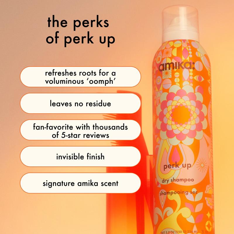 perk up | talc-free dry shampoo refreshes roots with a voluminous ‘oomph.’