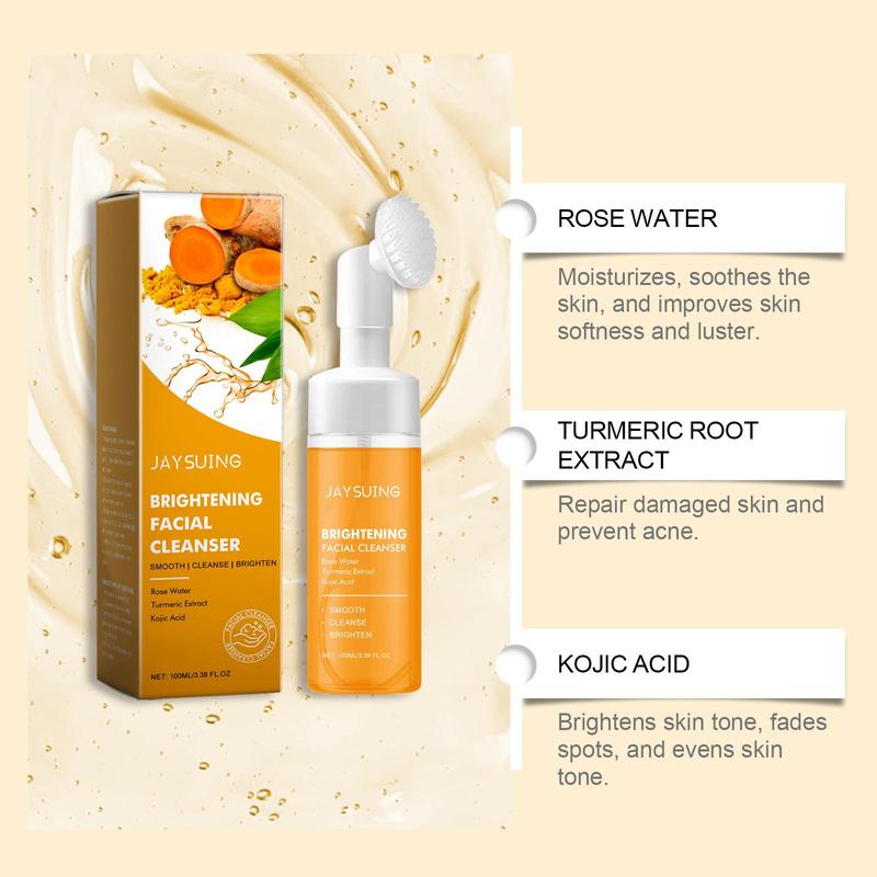 Turmeric Facial Cleanser, 1 Count Gentle Exfoliating Facial Cleanser, Deep Cleansing Foam Cleanser, Facial Skin Care Product for All Skin Types