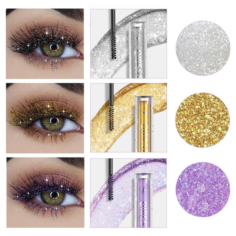 Long Lasting Glitter Mascara, 3 Counts set Waterproof Eyelash Extensions Mascara Stick, Professional Eye Enhancement Makeup Product