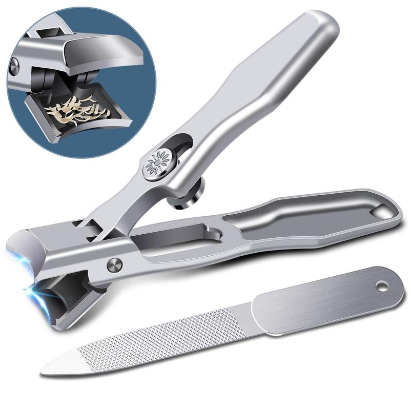 2024 Upgraded Nail Clippers for Thick Nails – Large Wide Jaw Heavy Duty Toenail Clippers with Long Handle & No-Splash Catcher for Seniors (Stainless Steel)