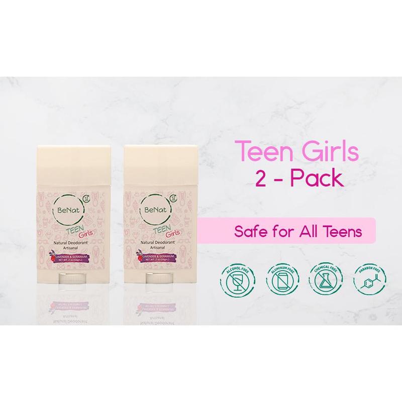 2-Pack all-Natural Deodorants for Kids & Teens. Long-Lasting and Gentle.