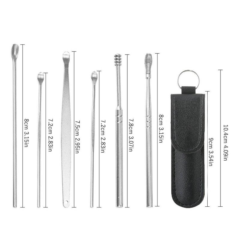 Stainless Steel Ear Wax Removal Tool Set, 6 Counts set Ear Cleaning Tools with Storage Bag, Travel Earwax Removal Products, Gift for Men & Women, Christmas Gift