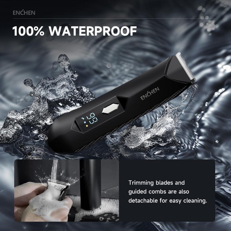 ENCHEN Electric Body Hair Trimmer for Men Ball Pubic Groin, Body Shavers for Menw Light&LED Display, IPX7 Waterproof Wet Dry Clippers, Male Hygiene Grooming Razor w USB Recharge Dock,CeramicBlade Head