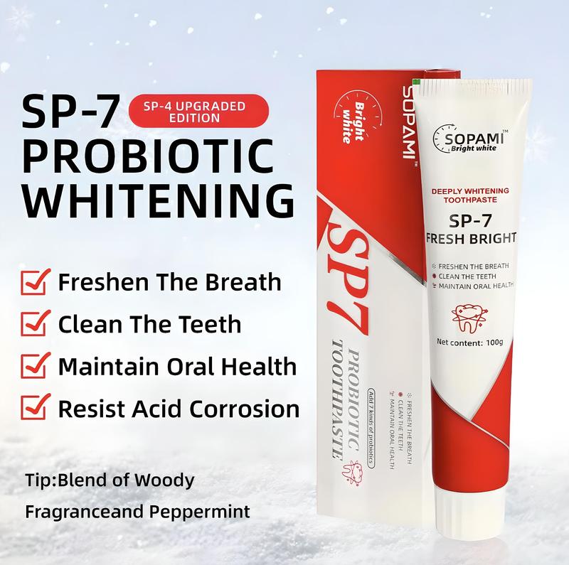 SP-7 PROBIOTIC WHITENINGToothpaste rich in many probioticsEffective Tooth Cleaning and OralHealth Management,Effect is betterthan SP-4 and SP-6 Cleansing