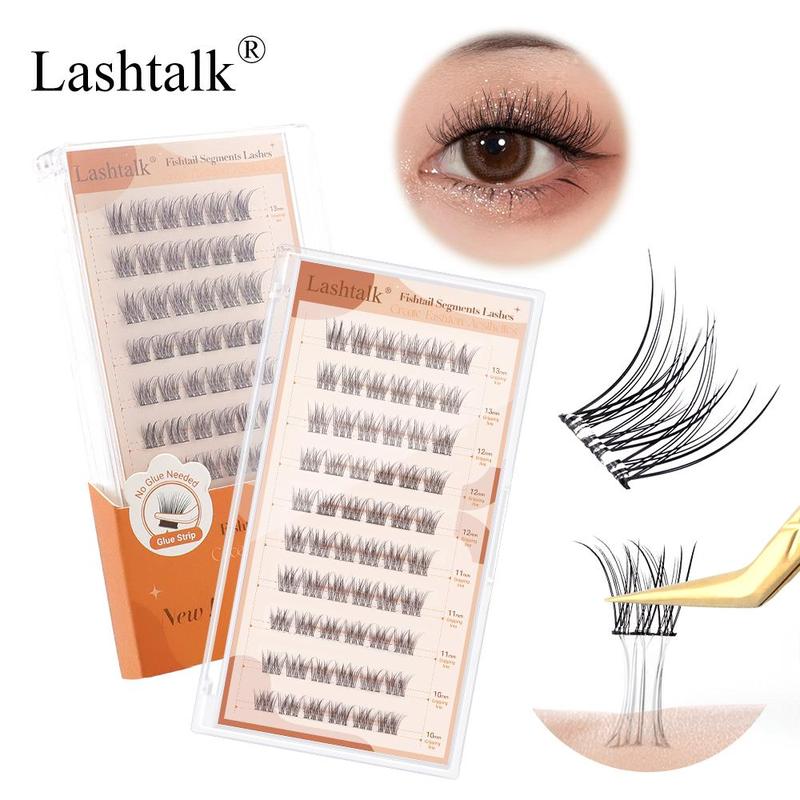 Fishtail Individual False Eyelashes, One-step Self Adhesive Natural Look Eyelash Extensions, Eye Makeup Enhancement False Eyelashes for Women & Girls, Lashes Extension Kit, Eyelash Clusters, Christmas Gift