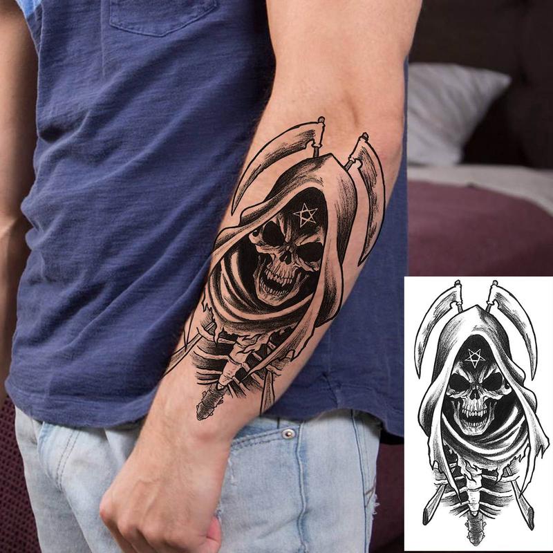 8pcs Skull Pattern Temporary Tattoo Sticker, Waterproof Fake Tattoo Sticker for Men & Women, Realistic Tattoo Stickers for Adults, Body Art Sticker, Realistic Tattoo for Parties