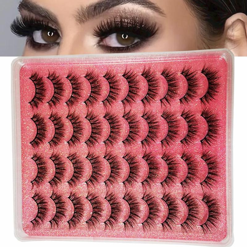 20 Pairs Thick & Curly False Eyelashes, Fluffy Wispy Cat Eye Look Faux Cluster Lashes for Women and Girls