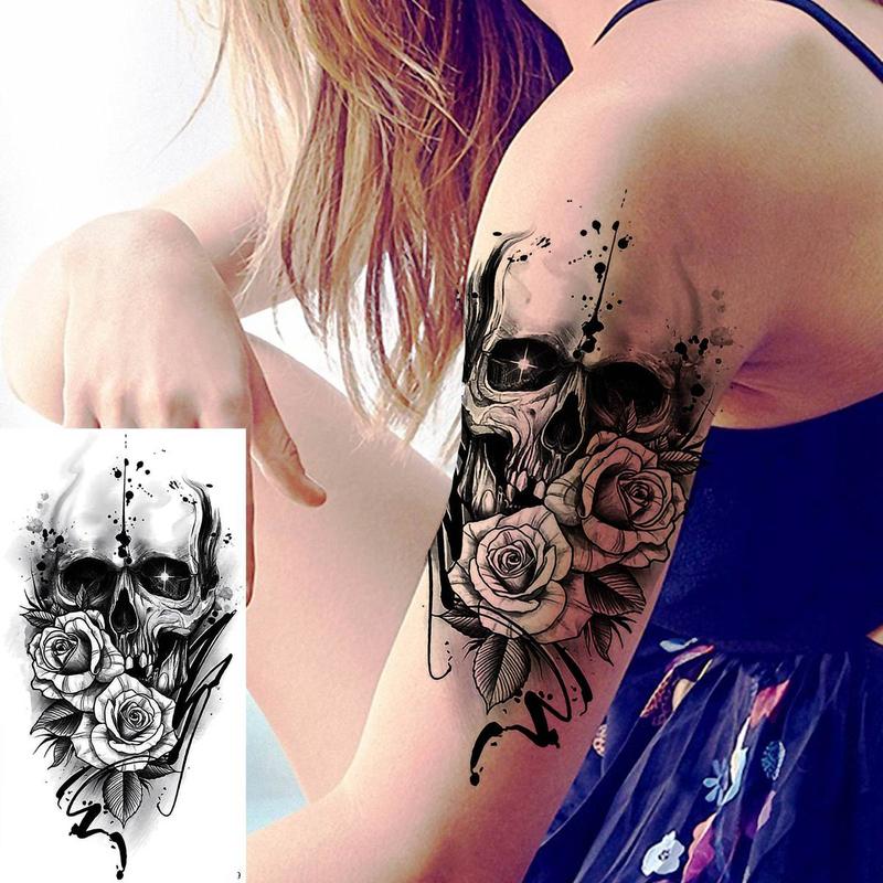 8pcs Skull Pattern Temporary Tattoo Sticker, Waterproof Fake Tattoo Sticker for Men & Women, Realistic Tattoo Stickers for Adults, Body Art Sticker, Realistic Tattoo for Parties