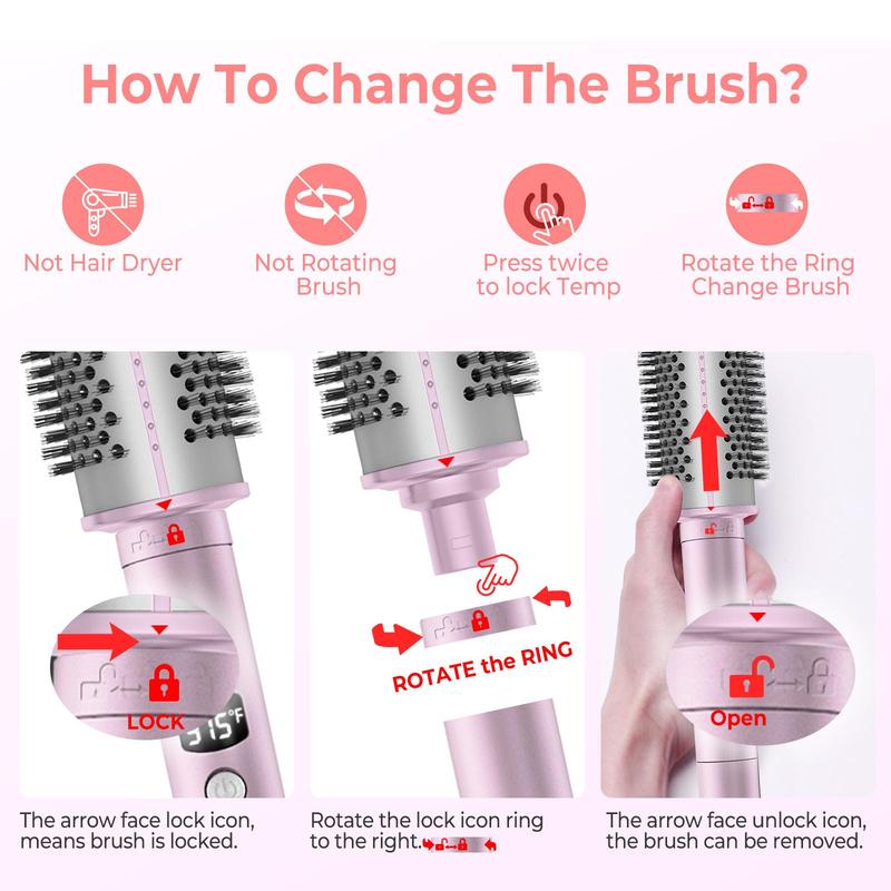 3 in 1 Thermal Round Brush, 1 Count Thermal Brush with Detachable Heads for Curls, Easy To Use, Personal Care Appliances, Christmas Gift, Stocking Fillers, Winter & New Year Gift