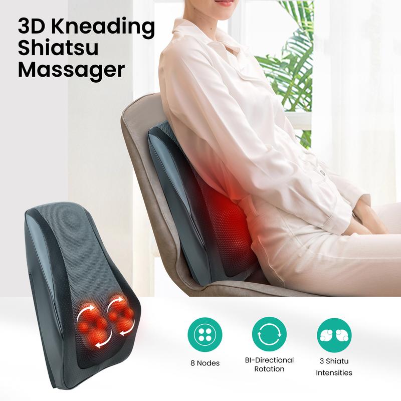 Snailax Back Massager, Shiatsu Lower Back Neck Massager with Heat, 3D Kneading Massage Pillow for Back Neck Shoulder LegsGifts for Mom, Dad