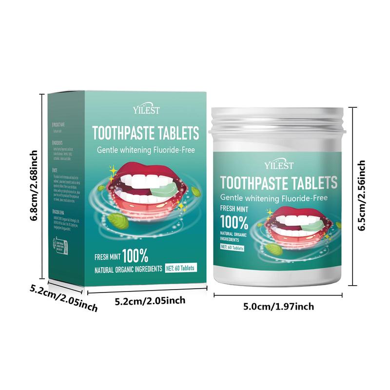 Refreshing Chewable Toothpaste Tablets, 60 Tablets count Deep Cleaning Toothpaste, Portable Brightening Toothpaste for Travel & Dates