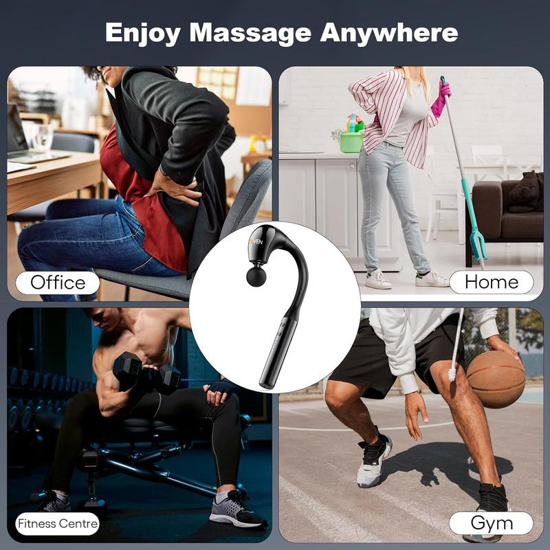 SPOVEN Massage Gun with Upgraded Extension Handle, 10MM Massage Gun Deep Tissue, Back Massager,  portable for Pain Relief, 4 Massage Heads, 5 Speeds.