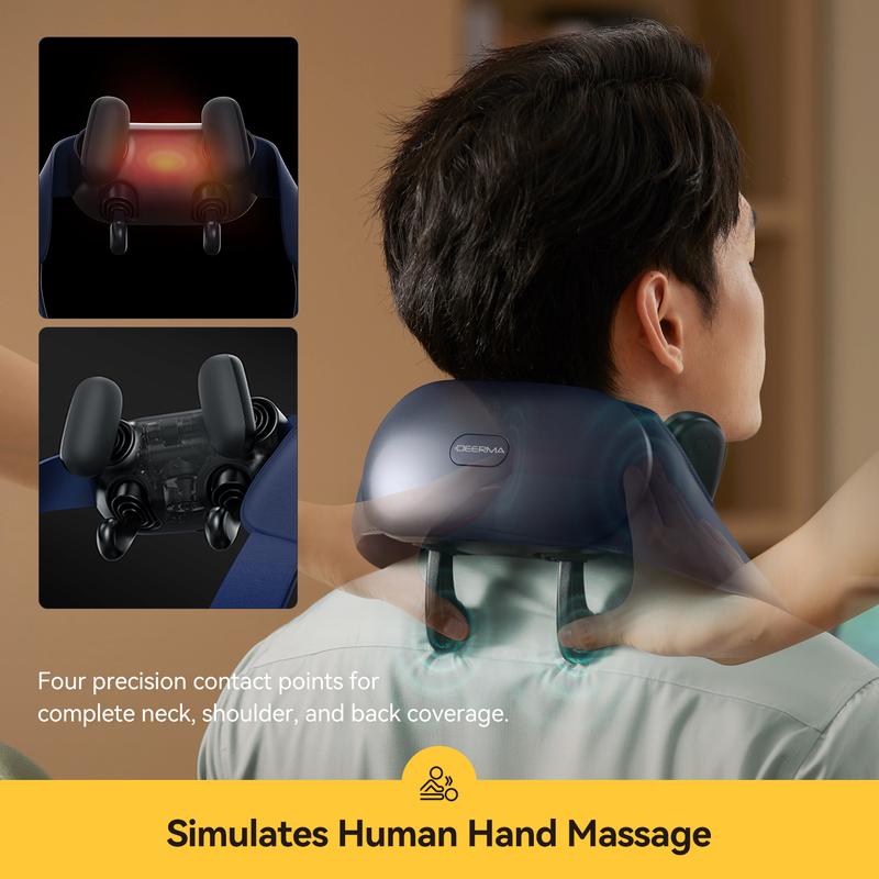 Deerma Shoulder and Neck Massager  with Heat, Portable  Electric Shiatsu Back Massager Device, Nekteck Electric Deep Tissue 4D Kneading Massage Pillow for Shoulder,  Body Muscle Pain Relief at Home Office Car, Idea Gifts  For Women Men Comfort