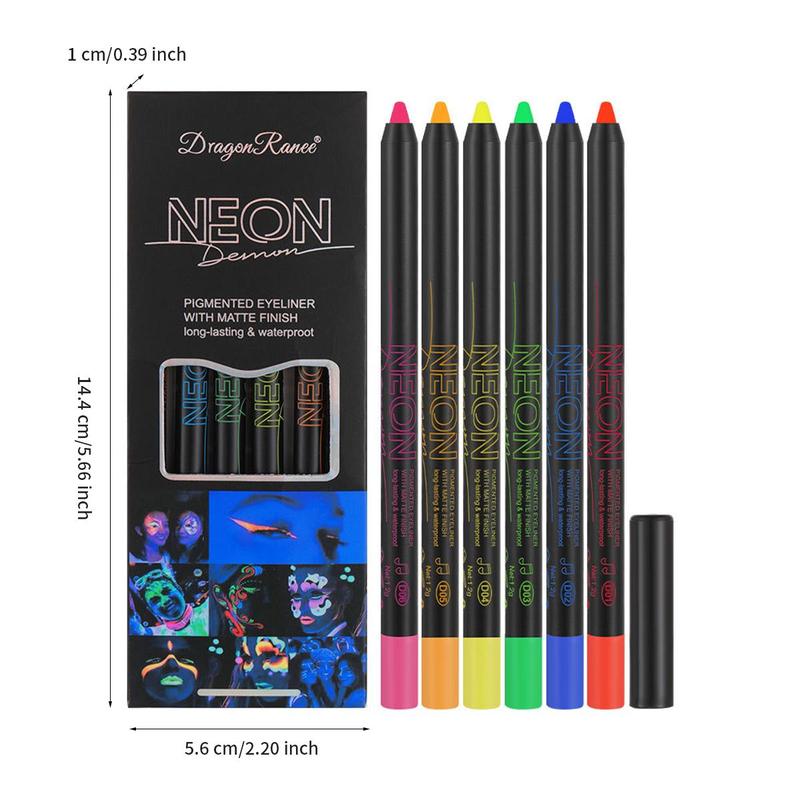 Colorful Glow in The Dark Eyeliner Pen Set, 6 Counts set Long Lasting  High Pigmented Eye Makeup Pen, Professional Daily Makeup Accessories