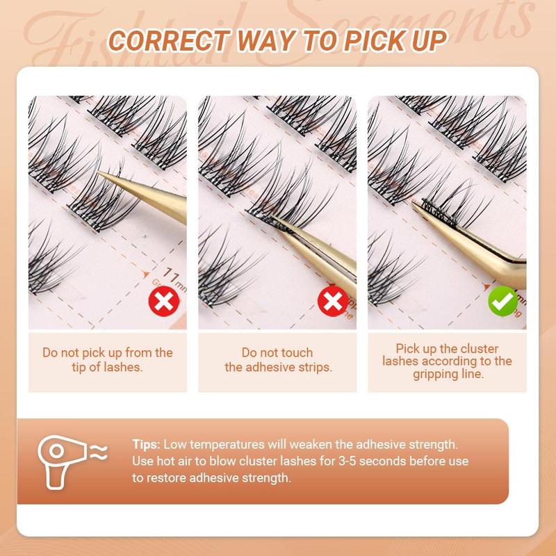 Fishtail Individual False Eyelashes, One-step Self Adhesive Natural Look Eyelash Extensions, Eye Makeup Enhancement False Eyelashes for Women & Girls, Lashes Extension Kit, Eyelash Clusters, Christmas Gift