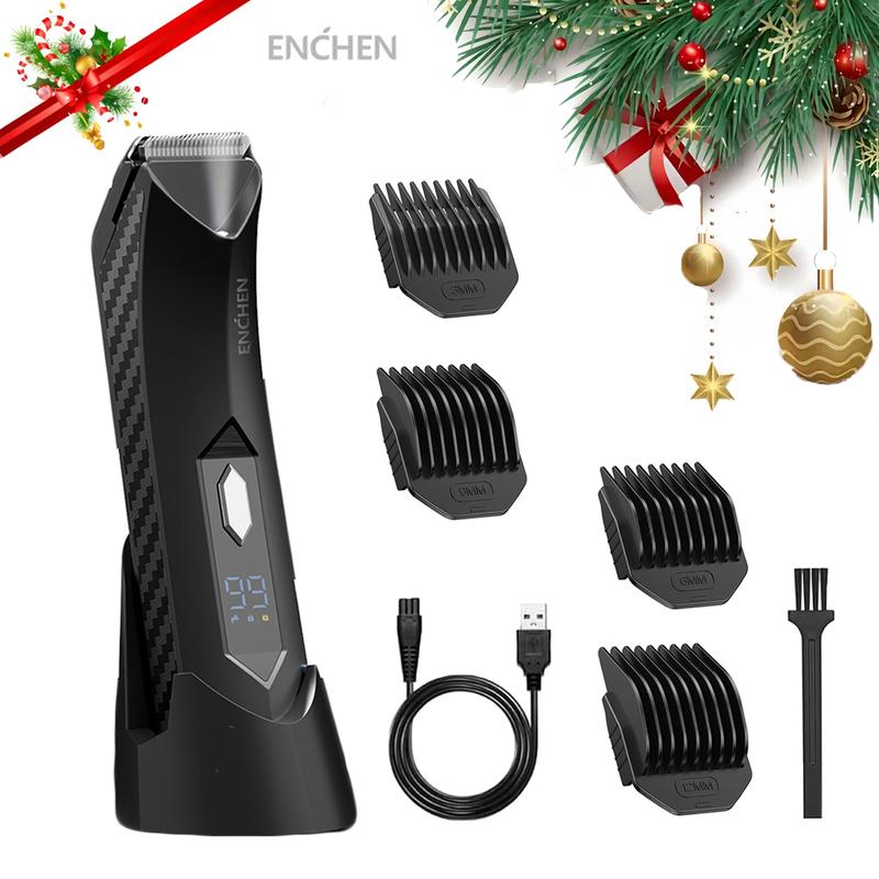 ENCHEN Electric Body Hair Trimmer for Men Ball Pubic Groin, Body Shavers for Menw Light&LED Display, IPX7 Waterproof Wet Dry Clippers, Male Hygiene Grooming Razor w USB Recharge Dock,CeramicBlade Head