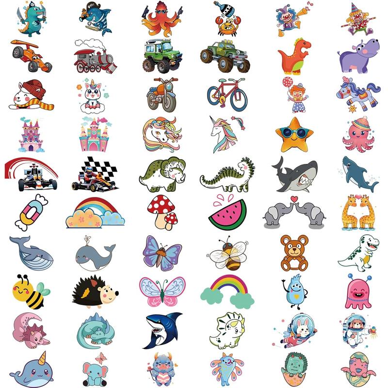 52 PCS Temporary Tattoos for Full Arm Sleeve Fake Tattoos, Dinosaur Monster Car Planet Spider Shark Sticker for , Princess Castle Dolphins Temporary Tattoos for