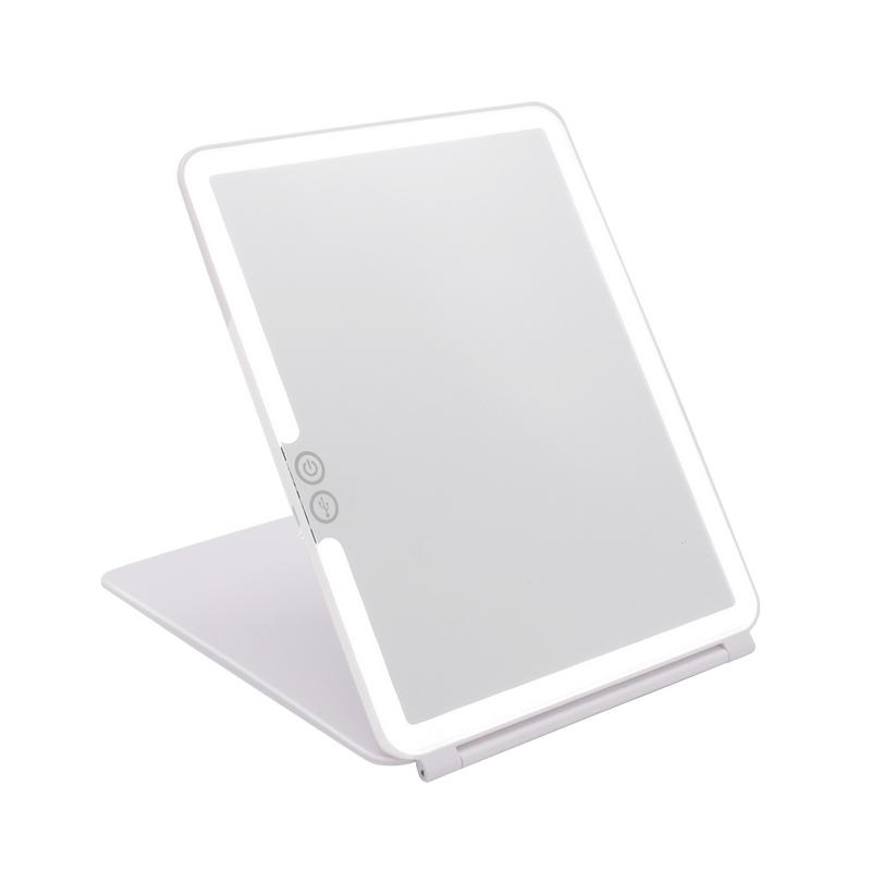 Wanderlust Mirror with Touch Sensors and Dimmable LED Lights for Travel, Rechargeable and Angle Adjusting Lid Stand