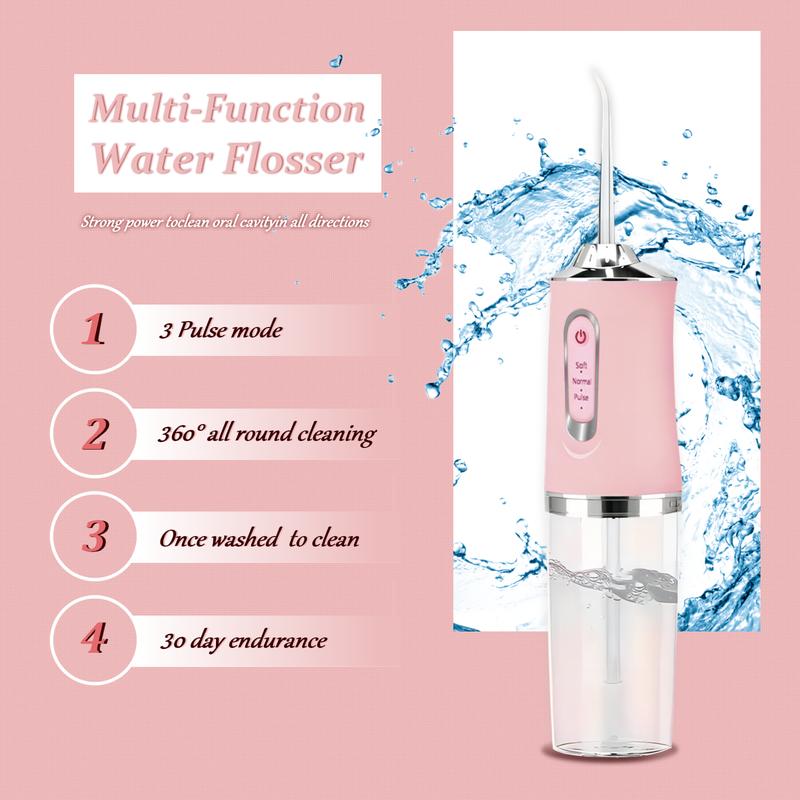 ETHME Christmas Gift Set Portable Water Flosser Pink Multifunctional Dental Cleaner with 3 Modes and 4 Nozzles for Oral Health and Family Use