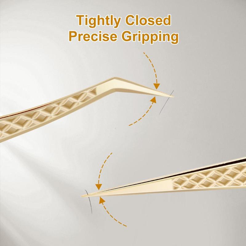 Precision Fiber Tip Tweezer, 1 Count Eyelash Extensions Diamond Grip, Anti-slip Premium Gold Stainless Steel Makeup Tool