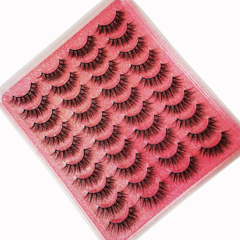 20 Pairs Thick & Curly False Eyelashes, Fluffy Wispy Cat Eye Look Faux Cluster Lashes for Women and Girls