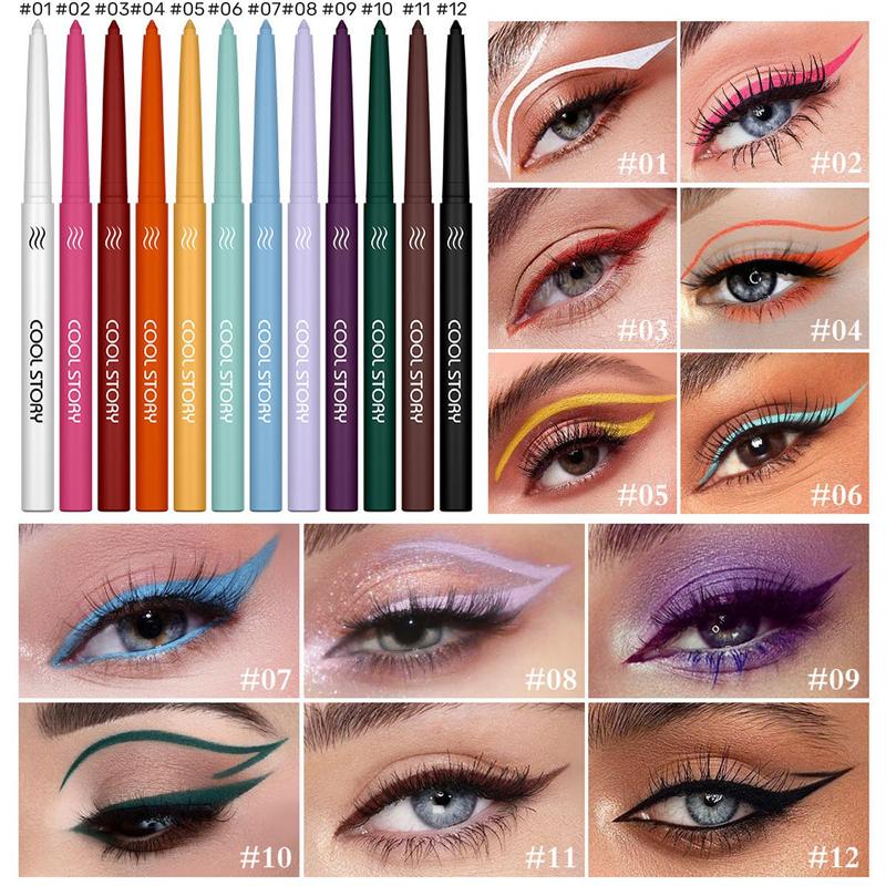 Long Lasting Eyeliner Pen (12pcs set), Waterproof Matte Gel Eyeliner Pencil, Colorful Eye Makeup Tool for Women & Girls, Eye Makeup Products