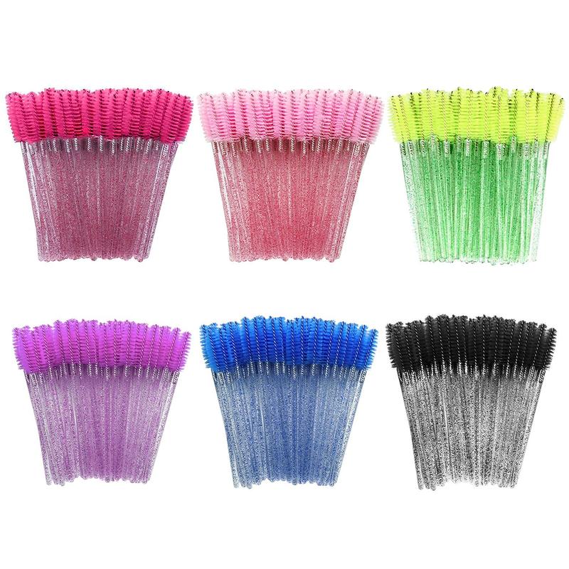 300 Pcs Disposable Eyelash Mascara Brushes with PBT Fibers & Crystal Handles for Eyelash Extensions, Eyebrows, and Makeup Smooth Elastic