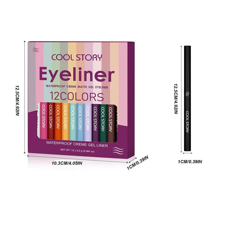 Long Lasting Eyeliner Pen (12pcs set), Waterproof Matte Gel Eyeliner Pencil, Colorful Eye Makeup Tool for Women & Girls, Eye Makeup Products